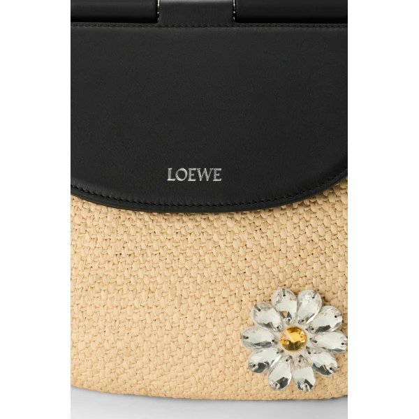 Loewe Medium Pescador bag in raffia and calfskin, Natural/Black | Totes & Top-Handle Bags | Coveti