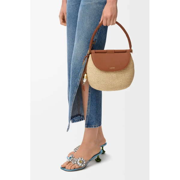 Loewe Medium Pescador bag in raffia and calfskin, Natural/Tan | Totes & Top-Handle Bags | Coveti