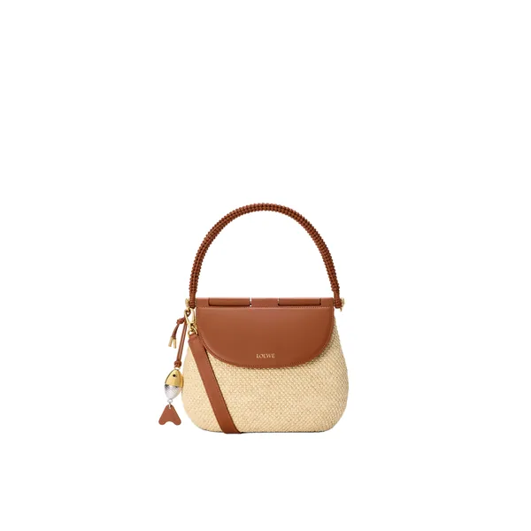 Medium Pescador bag in raffia and calfskin, Natural/Tan