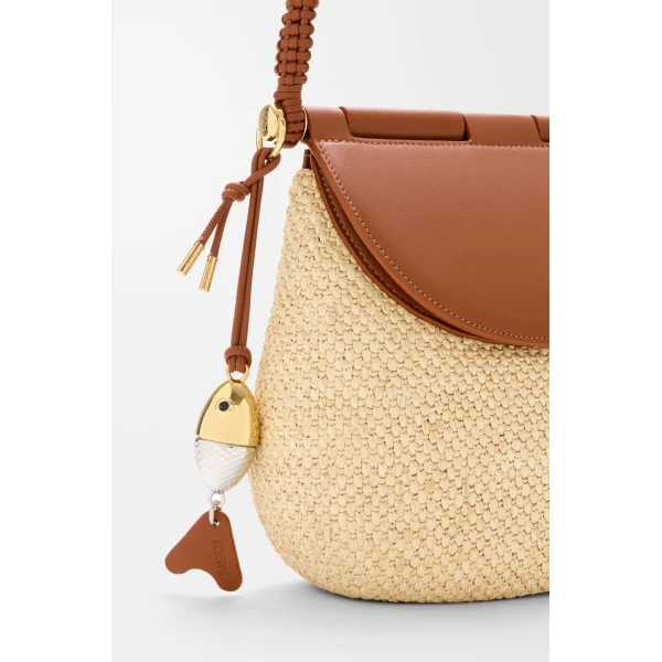 Loewe Medium Pescador bag in raffia and calfskin, Natural/Tan | Totes & Top-Handle Bags | Coveti