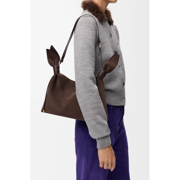 Loewe Medium Scarf bag in suede, Dark Chestnut | Shoulder & Crossbody Bags | Coveti