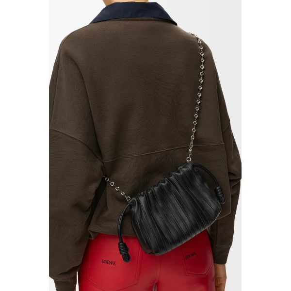 Loewe Mini Flamenco Pleats purse in nappa lambskin, Black | Shoulder & Crossbody Bags | Coveti