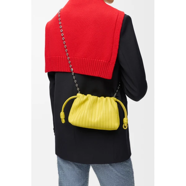 Loewe Mini Flamenco Pleats purse in nappa lambskin, Lemon | Shoulder & Crossbody Bags | Coveti