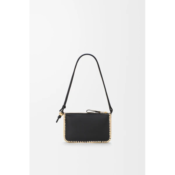 Loewe Rio pouch in classic calfskin and raffia, Black | Clutch Bags | Coveti