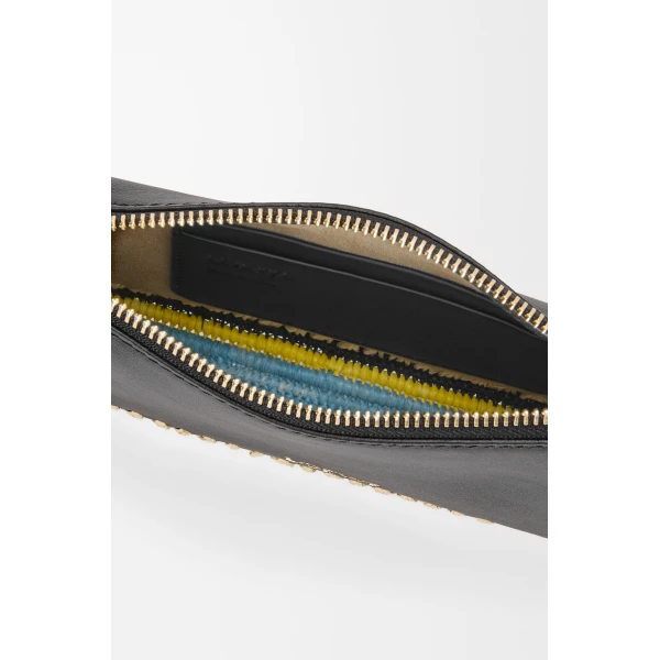 Loewe Rio pouch in classic calfskin and raffia, Black | Clutch Bags | Coveti