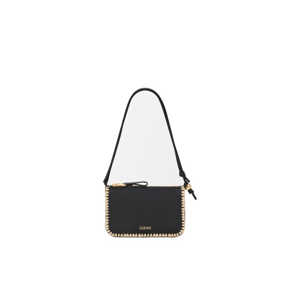 Loewe Rio pouch in classic calfskin and raffia, Black | Clutch Bags | Coveti