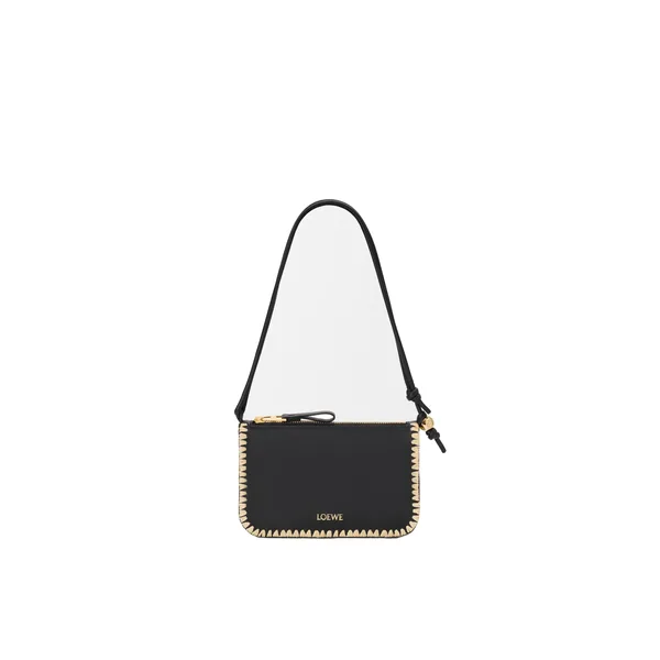Loewe Rio pouch in classic calfskin and raffia, Black | Clutch Bags | Coveti