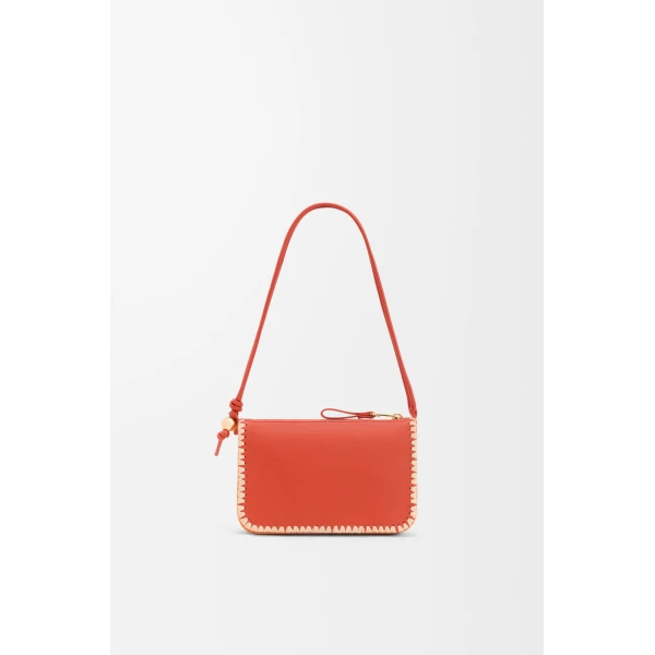 Loewe Rio pouch in classic calfskin and raffia, Deep Saffron | Clutch Bags | Coveti