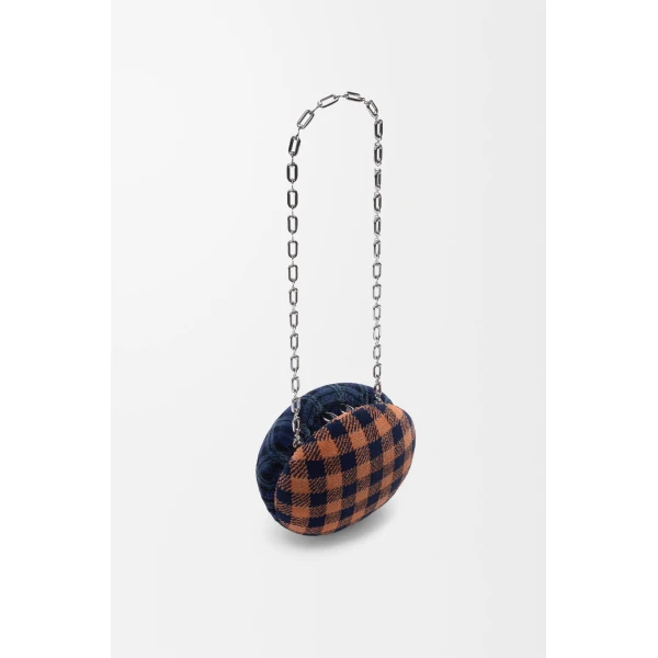 Loewe Shell minaudiere in check pattern textile and metal, Deep Navy/Multicolor | Mini Bags | Coveti