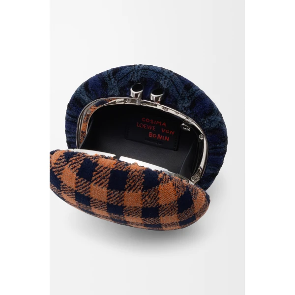 Loewe Shell minaudiere in check pattern textile and metal, Deep Navy/Multicolor | Mini Bags | Coveti