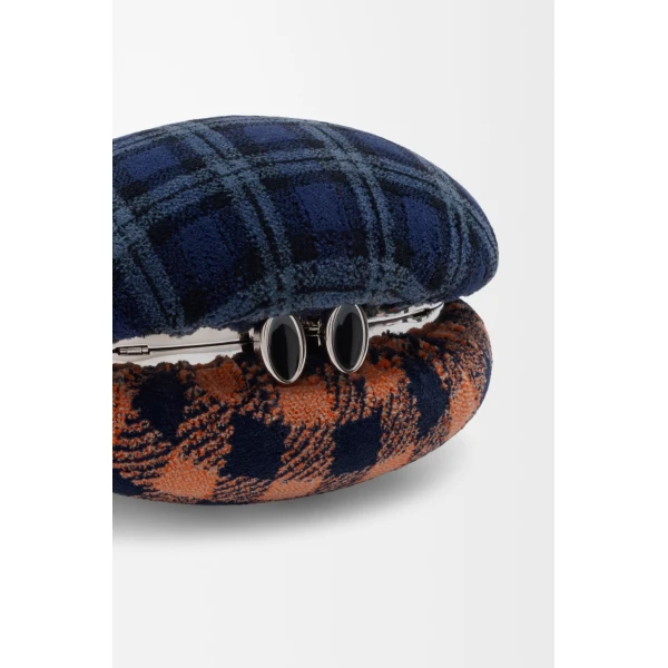 Loewe Shell minaudiere in check pattern textile and metal, Deep Navy/Multicolor | Mini Bags | Coveti