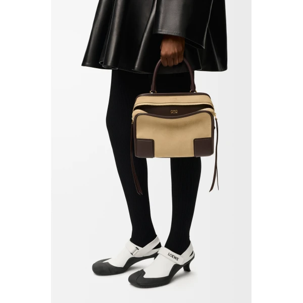 Loewe Small Amazona 180 bag in suede, Oro/Chocolat | Totes & Top-Handle Bags | Coveti