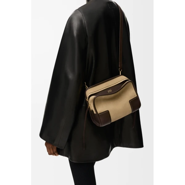 Loewe Small Amazona 180 bag in suede, Oro/Chocolat | Totes & Top-Handle Bags | Coveti