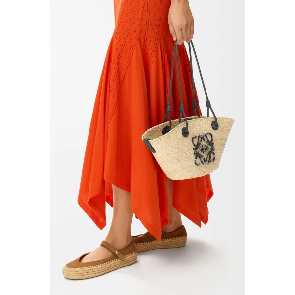 Loewe Small Anagram basket bag in iraca palm and calfskin, Natural/Black | Totes & Top-Handle Bags | Coveti
