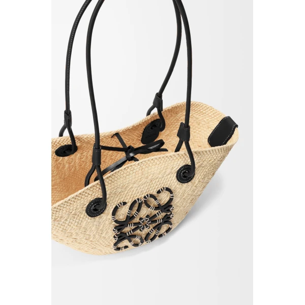 Loewe Small Anagram basket bag in iraca palm and calfskin, Natural/Black | Totes & Top-Handle Bags | Coveti