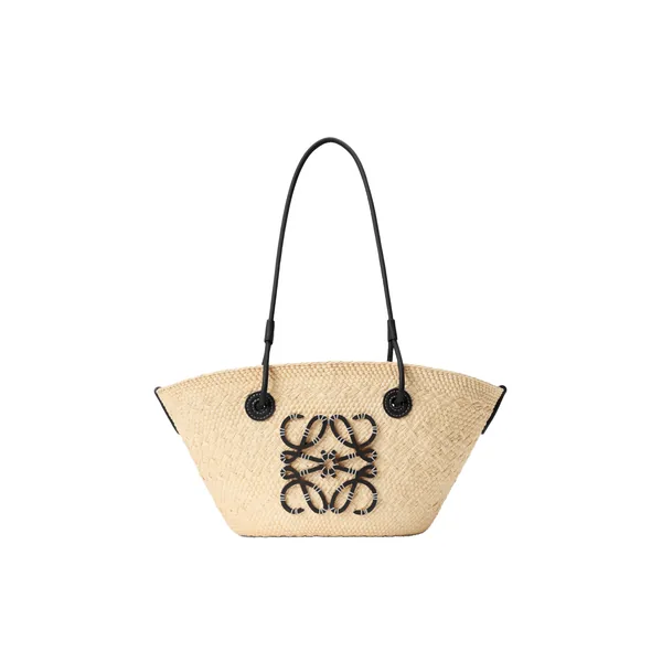 Loewe Small Anagram basket bag in iraca palm and calfskin, Natural/Black | Totes & Top-Handle Bags | Coveti