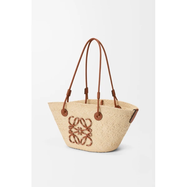 Loewe Small Anagram basket bag in iraca palm and calfskin, Natural/Tan | Totes & Top-Handle Bags | Coveti