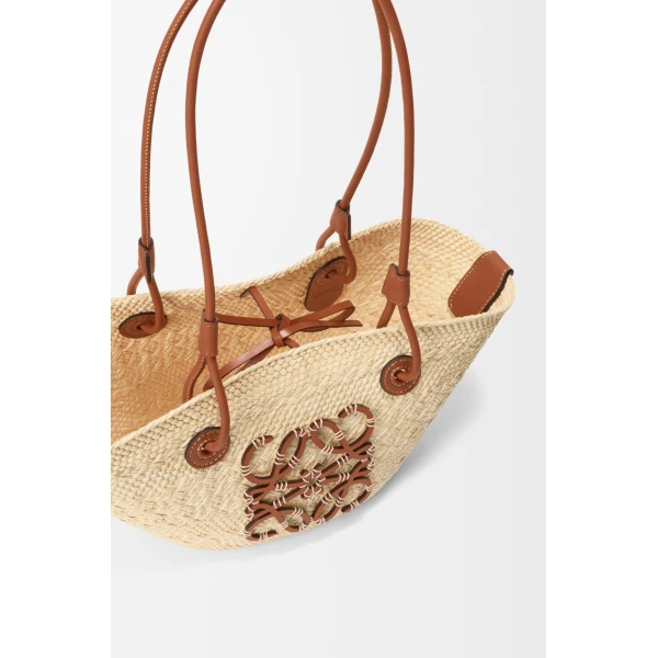 Loewe Small Anagram basket bag in iraca palm and calfskin, Natural/Tan | Totes & Top-Handle Bags | Coveti