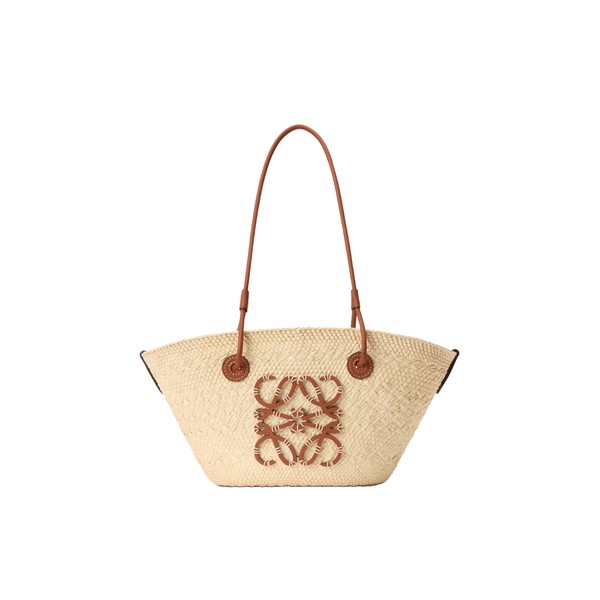 Loewe Small Anagram basket bag in iraca palm and calfskin, Natural/Tan | Totes & Top-Handle Bags | Coveti