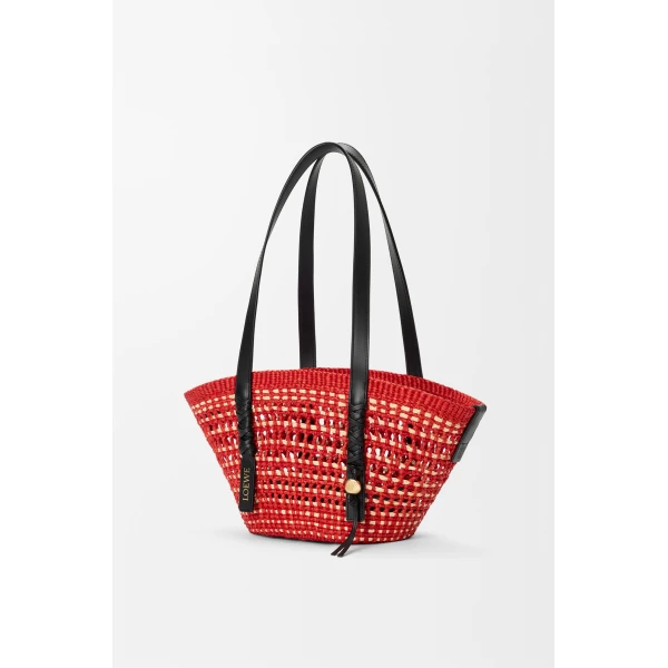 Loewe Small Braid basket in iraca palm and calfskin, Red/Natural | Totes & Top-Handle Bags | Coveti