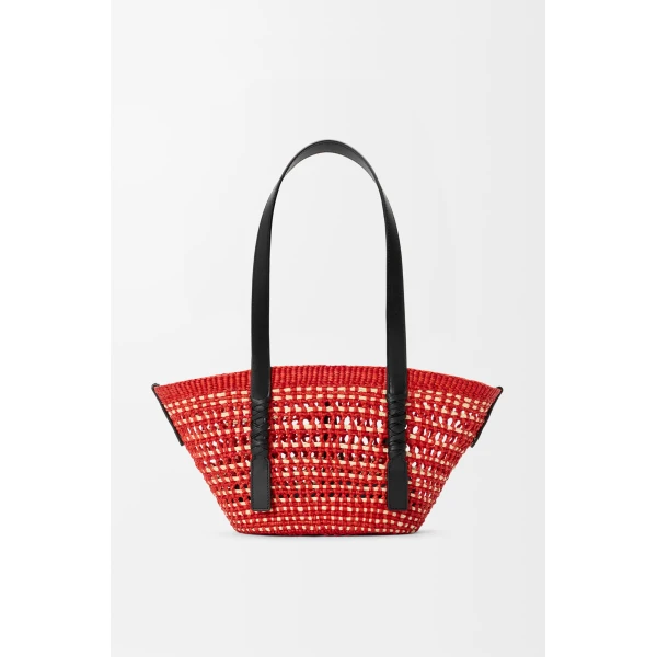 Loewe Small Braid basket in iraca palm and calfskin, Red/Natural | Totes & Top-Handle Bags | Coveti