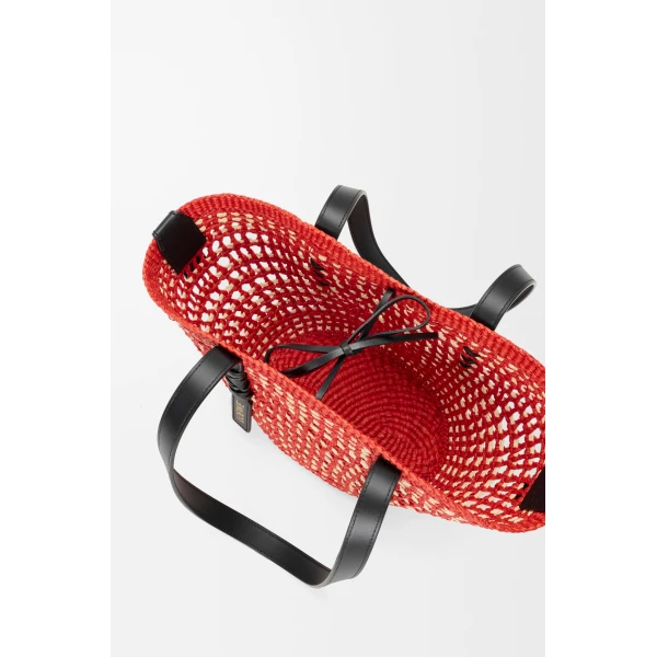 Loewe Small Braid basket in iraca palm and calfskin, Red/Natural | Totes & Top-Handle Bags | Coveti