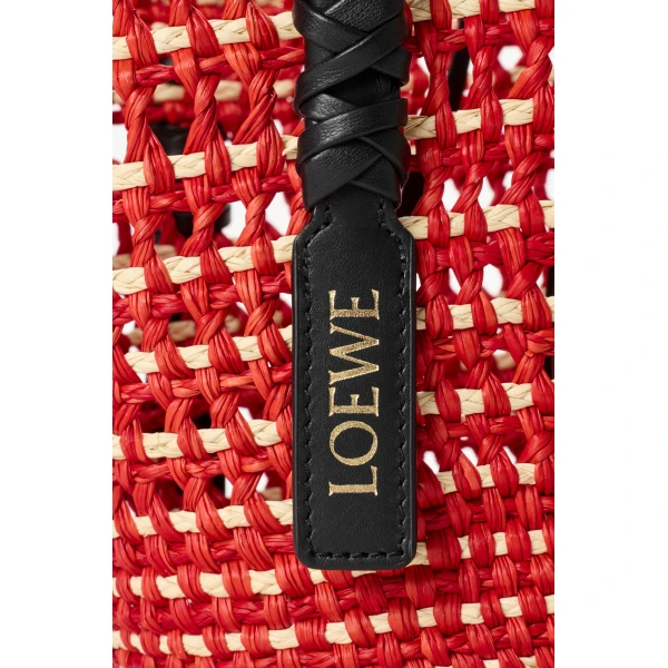 Loewe Small Braid basket in iraca palm and calfskin, Red/Natural | Totes & Top-Handle Bags | Coveti