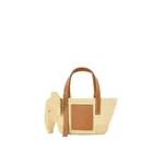 Loewe Small Elephant basket in raffia and calfskin, Natural/Tan | Totes & Top-Handle Bags | Coveti