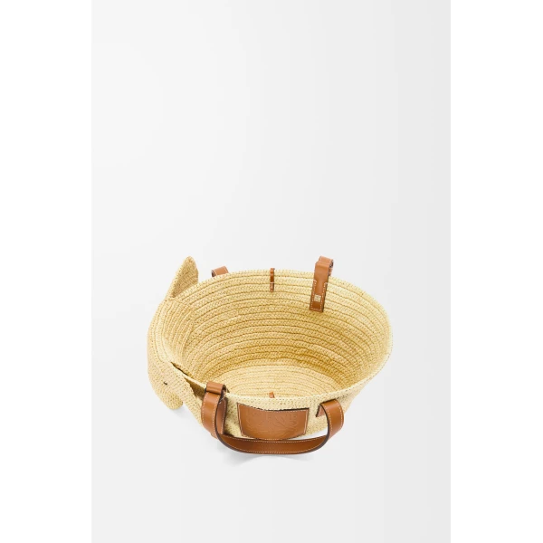 Loewe Small Elephant basket in raffia and calfskin, Natural/Tan | Totes & Top-Handle Bags | Coveti