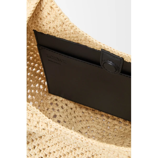 Loewe Small Punch Hole hobo in raffia and calfskin, Natural/Black | Totes & Top-Handle Bags | Coveti