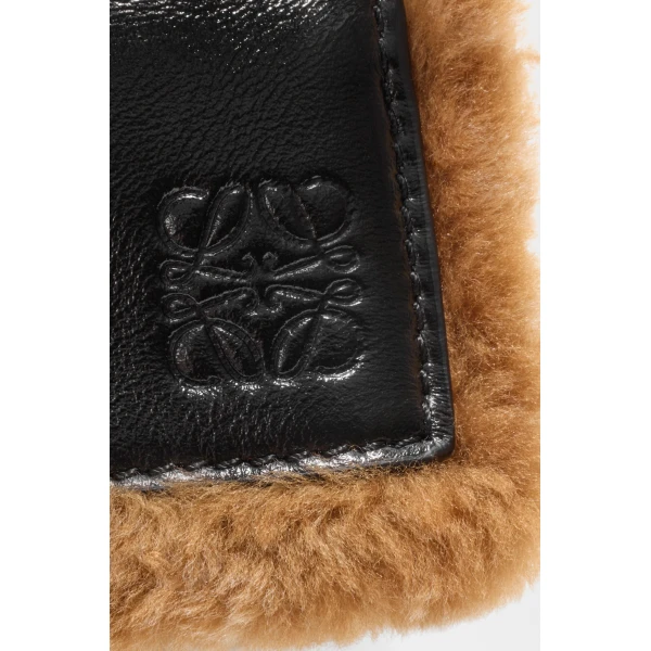 Loewe Small Puzzle Aviator bag in glossy lambskin and shearling, Black/Brown | Shoulder & Crossbody Bags | Coveti