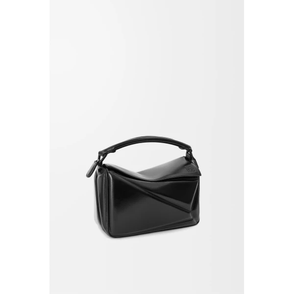 Loewe Small Puzzle Blown bag in glossy lambskin, Black | Shoulder & Crossbody Bags | Coveti