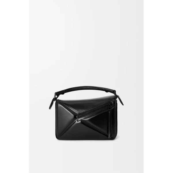 Loewe Small Puzzle Blown bag in glossy lambskin, Black | Shoulder & Crossbody Bags | Coveti