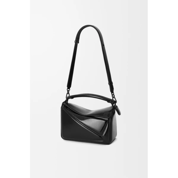 Loewe Small Puzzle Blown bag in glossy lambskin, Black | Shoulder & Crossbody Bags | Coveti