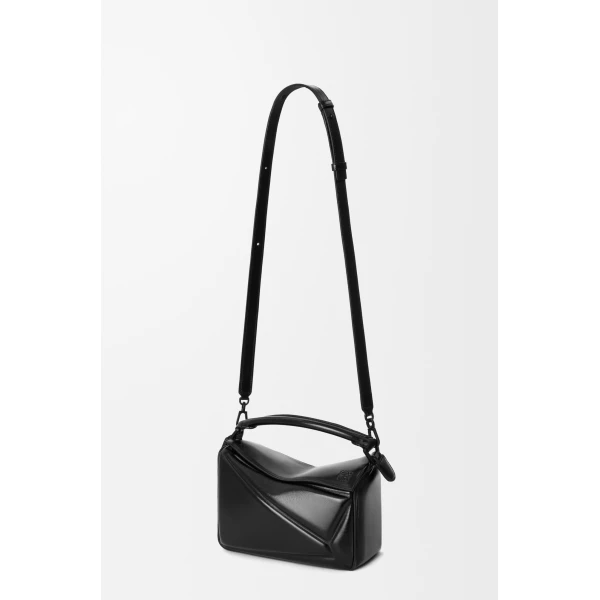 Loewe Small Puzzle Blown bag in glossy lambskin, Black | Shoulder & Crossbody Bags | Coveti