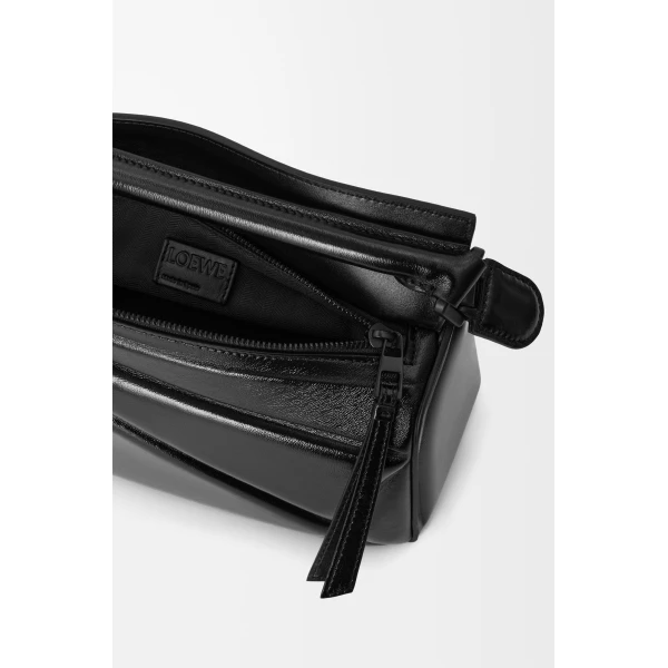 Loewe Small Puzzle Blown bag in glossy lambskin, Black | Shoulder & Crossbody Bags | Coveti