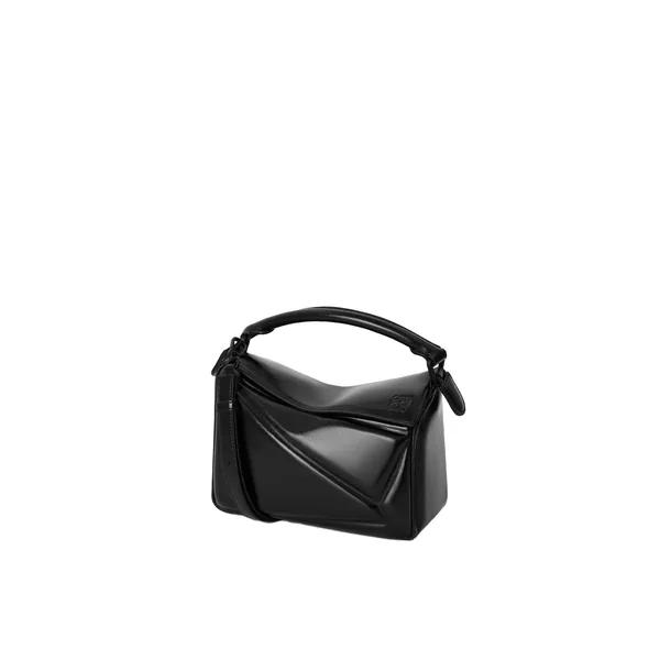 Loewe Small Puzzle Blown bag in glossy lambskin, Black | Shoulder & Crossbody Bags | Coveti