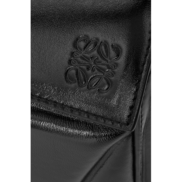Loewe Small Puzzle Blown bag in glossy lambskin, Black | Shoulder & Crossbody Bags | Coveti