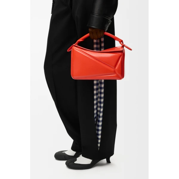 Loewe Small Puzzle Blown bag in glossy lambskin, Vivid Orange | Shoulder & Crossbody Bags | Coveti