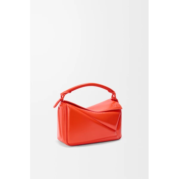 Loewe Small Puzzle Blown bag in glossy lambskin, Vivid Orange | Shoulder & Crossbody Bags | Coveti