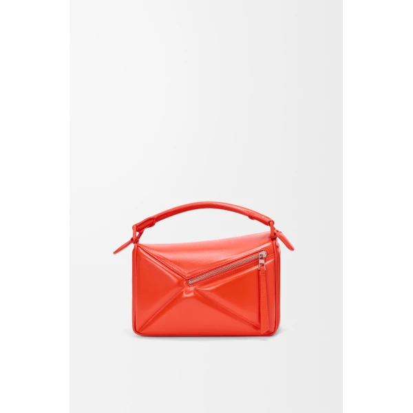 Loewe Small Puzzle Blown bag in glossy lambskin, Vivid Orange | Shoulder & Crossbody Bags | Coveti