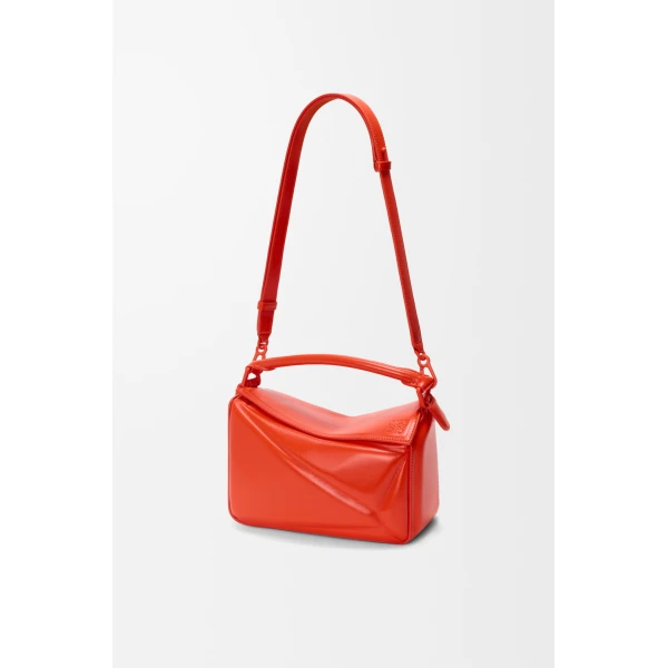 Loewe Small Puzzle Blown bag in glossy lambskin, Vivid Orange | Shoulder & Crossbody Bags | Coveti