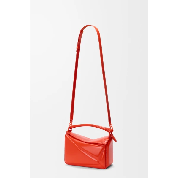 Loewe Small Puzzle Blown bag in glossy lambskin, Vivid Orange | Shoulder & Crossbody Bags | Coveti