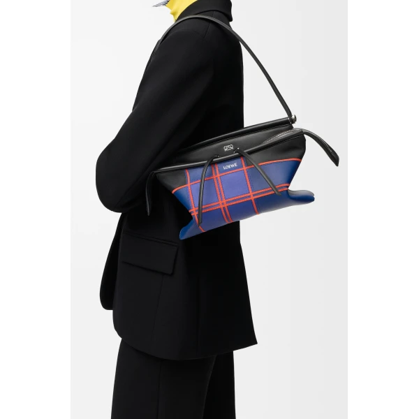 Loewe Small Whisker bag in check intarsio, Black/Multicolor | Shoulder & Crossbody Bags | Coveti