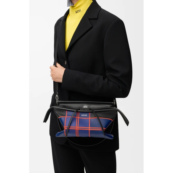 Loewe Small Whisker bag in check intarsio, Black/Multicolor | Shoulder & Crossbody Bags | Coveti