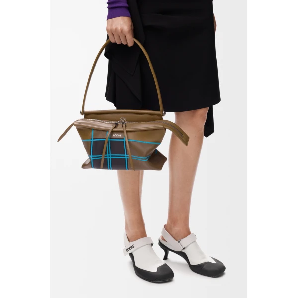 Loewe Small Whisker bag in check intarsio, Brownish Green/Multicolor | Shoulder & Crossbody Bags | Coveti