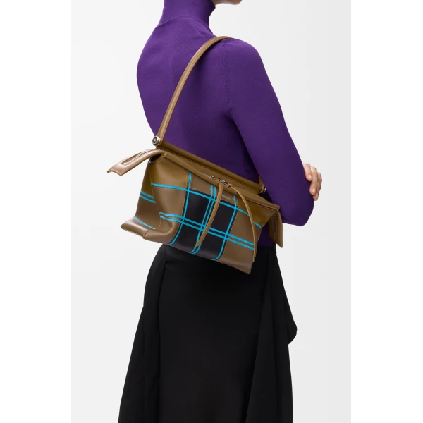 Loewe Small Whisker bag in check intarsio, Brownish Green/Multicolor | Shoulder & Crossbody Bags | Coveti