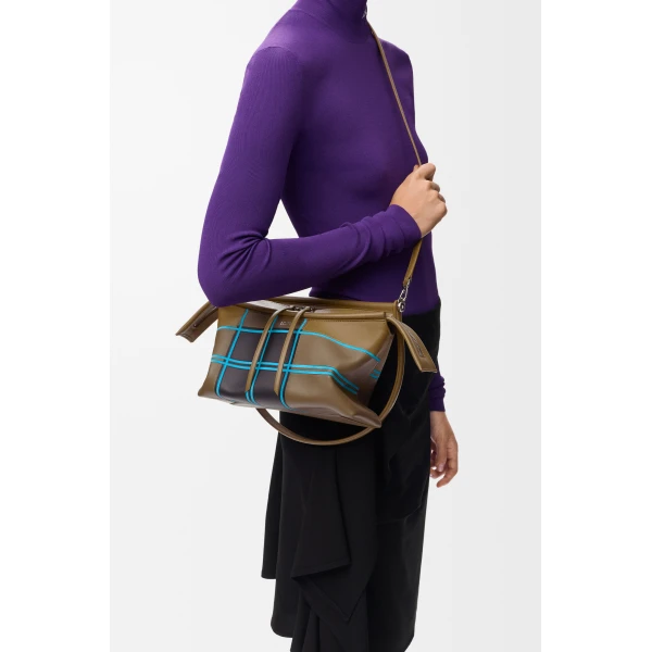 Loewe Small Whisker bag in check intarsio, Brownish Green/Multicolor | Shoulder & Crossbody Bags | Coveti