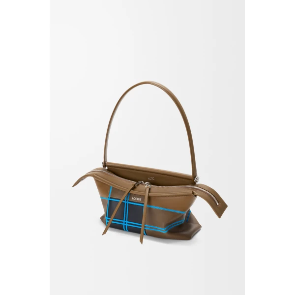 Loewe Small Whisker bag in check intarsio, Brownish Green/Multicolor | Shoulder & Crossbody Bags | Coveti