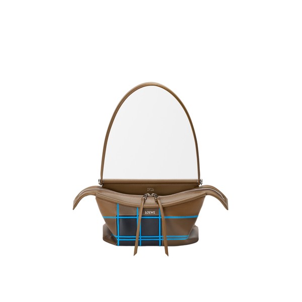 Loewe Small Whisker bag in check intarsio, Brownish Green/Multicolor | Shoulder & Crossbody Bags | Coveti